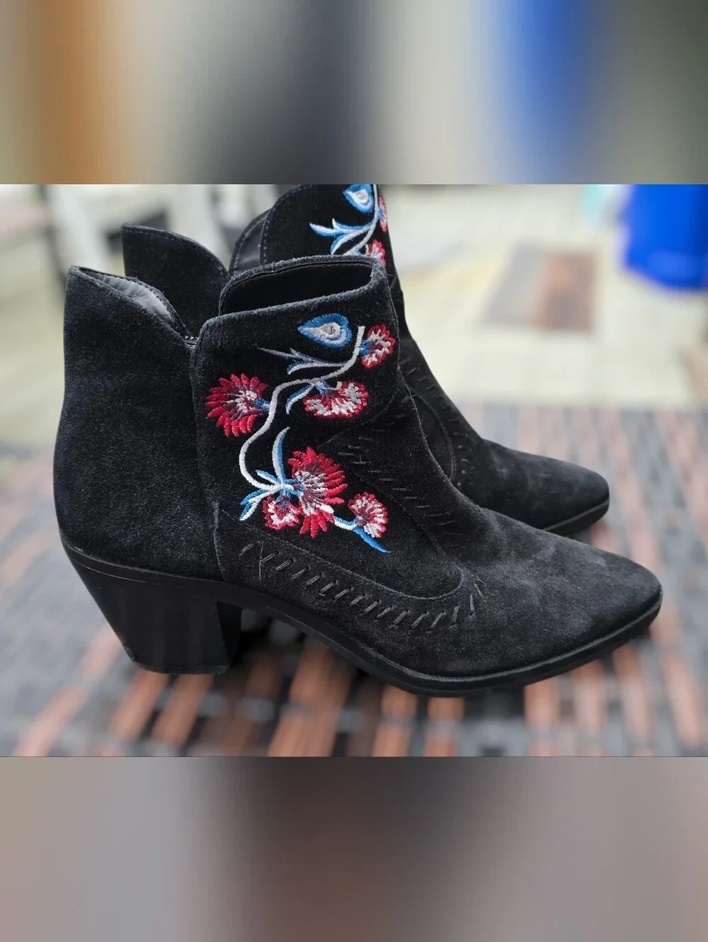 Rebecca Minkoff Black Suede Embroidered Ankle Boots